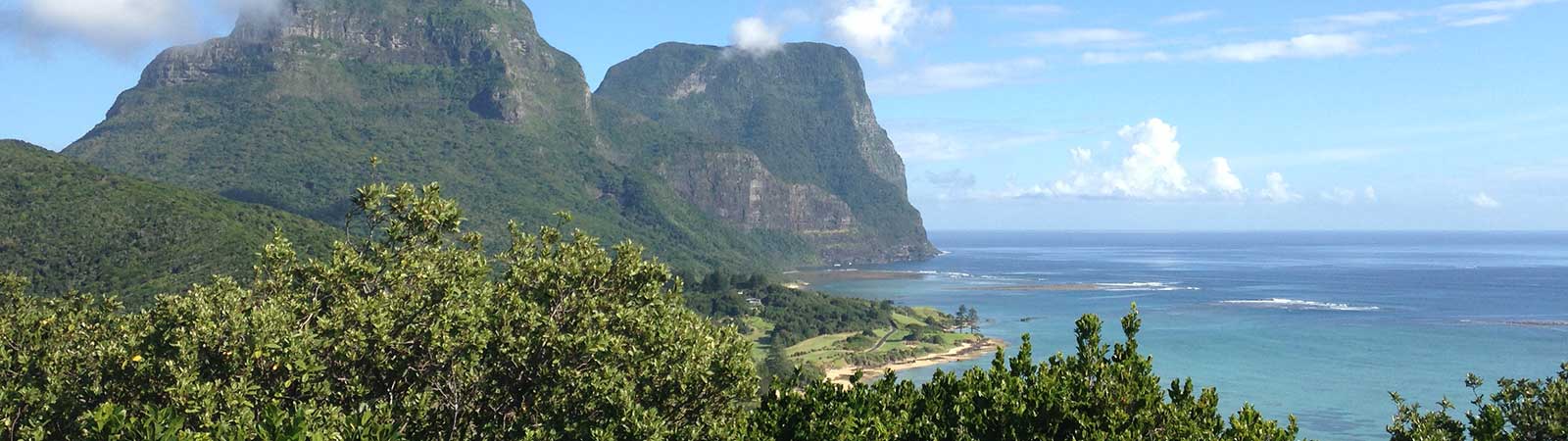 View from a look out of the large cliffs and the ocean at Lord Howe Island